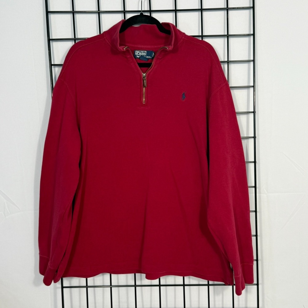 Vintage Polo by Ralph Lauren 1/4 Zip Pullover Mens XL Red USA Made Cotton Preppy